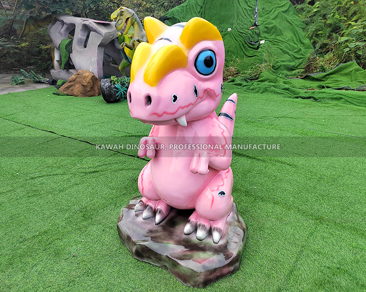 Adorable Pink Cartoon Dinosaur Statue Fiberglass T-Rex