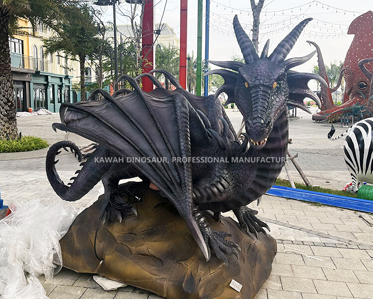 リアルな黒龍の像 リアルなアニマトロニクスドラゴンの像 中国