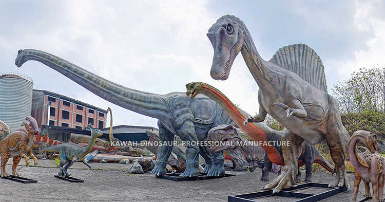 Kontenitur tat-tagħbija tal-mudell tad-dinosawri Spinosaurus animatronic ta' 15-il metru (4)