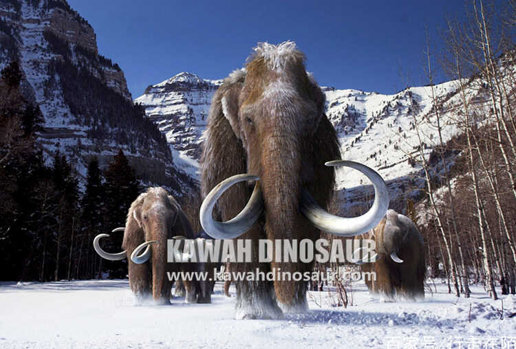 2 Animatronic mammoth Life Size Realistic Mommoth သည် Kawah မှဖြစ်သည်။