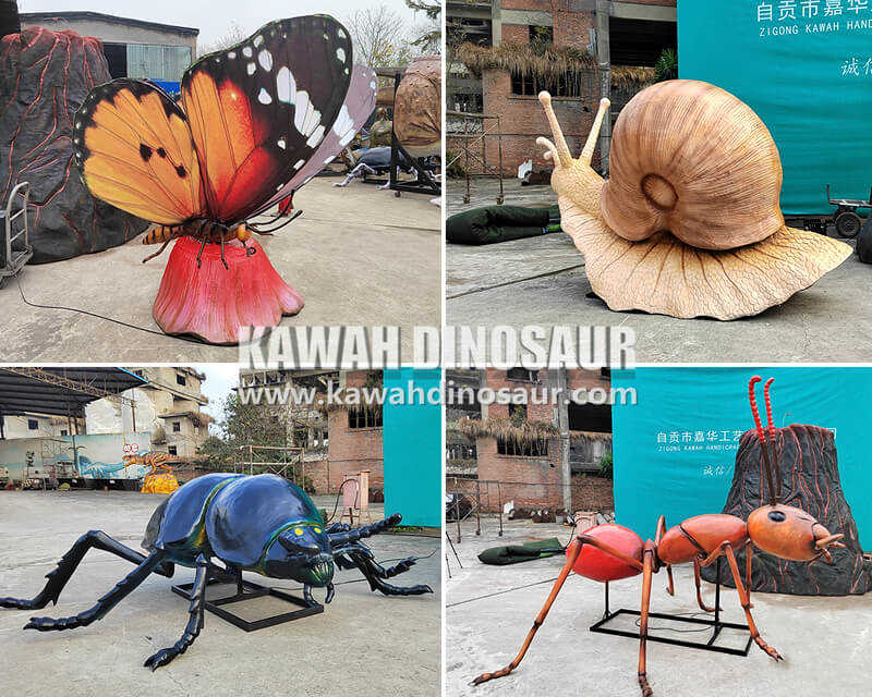 8 realistische Kawah-Insektenmodelle, ausgestellt in Almere, Niederlande.