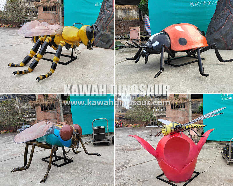 9 modelos de insectos realistas de Kawah expuestos en Almere, Países Bajos.