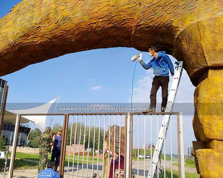 Fiberglass dinosaur entrance installation (2)